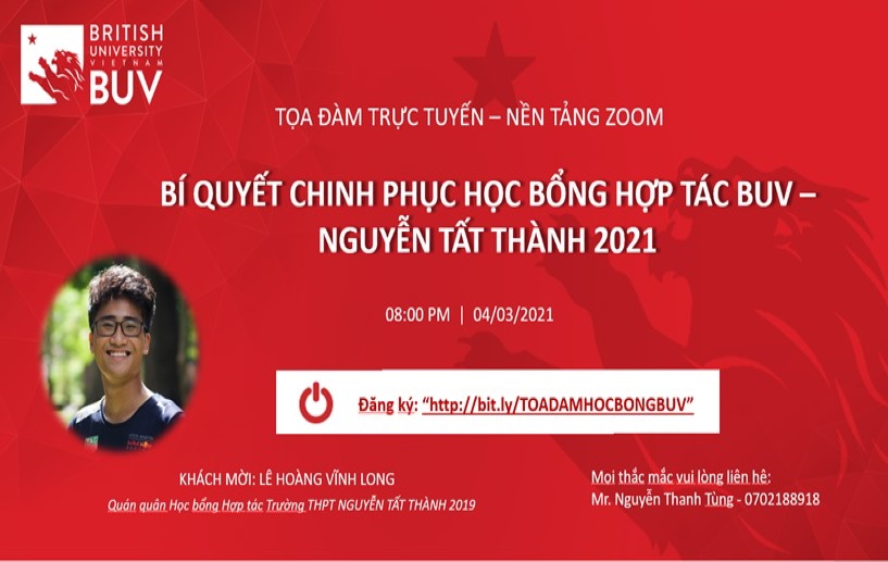 Tọa đàm trực tuyến: “Bí quyết chinh phục học bổng hợp tác BUV – Nguyễn Tất Thành năm 2021”
