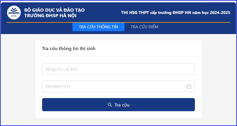 Tra cứu thông tin dự thi kì thi chọn học sinh giỏi của Trường Đại học Sư phạm Hà Nội năm học 2024-2025